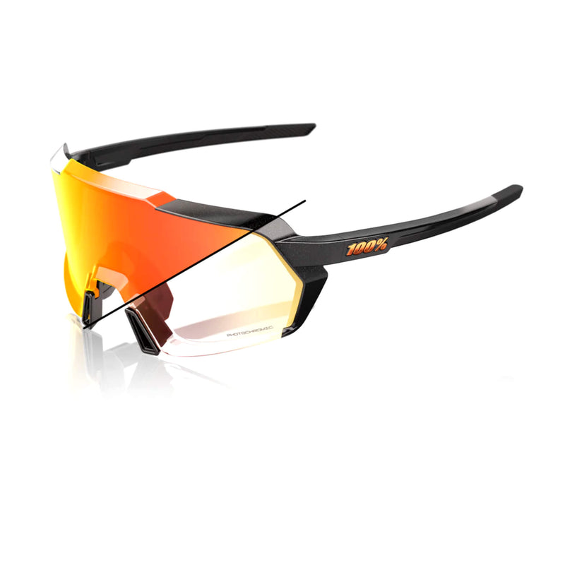 100% Korbin Glasses - Gloss Metallic Black/Orange Flash Mirror Photochromic Lens