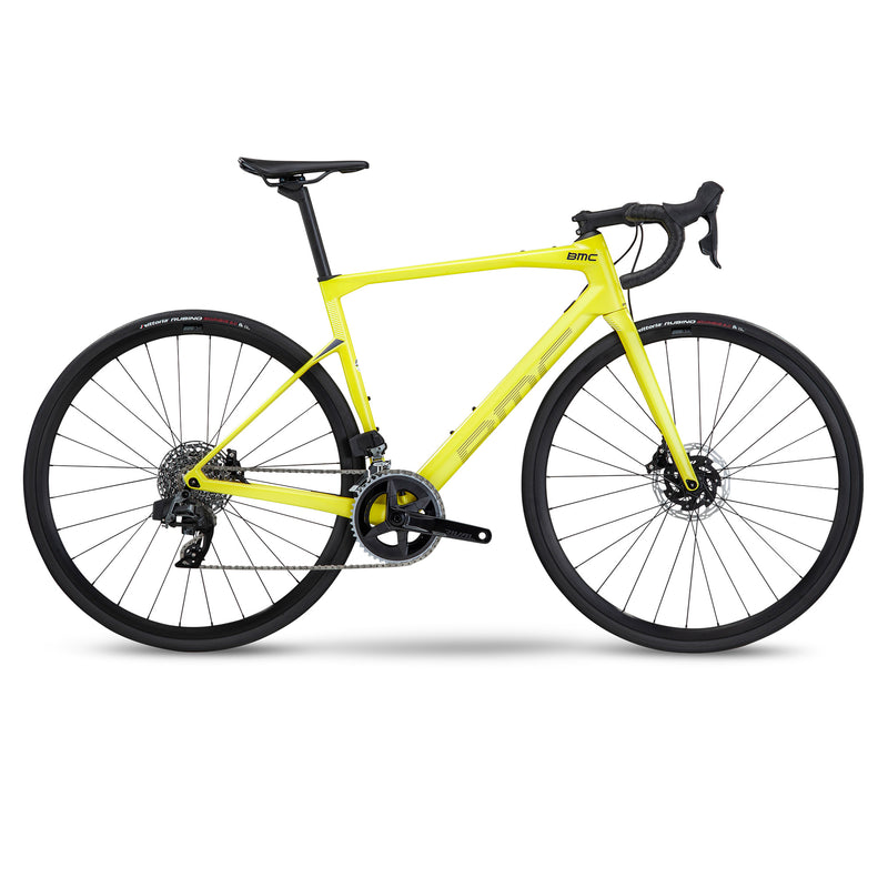 BMC 2022 Roadmachine Four AXS HRD Bike Lime Yellow & Midnight Blue