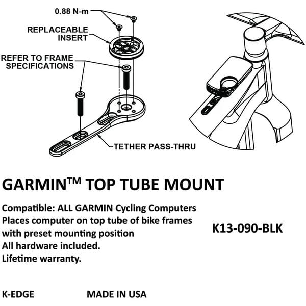 K-Edge Garmin Top Tube Mount Black Anodised