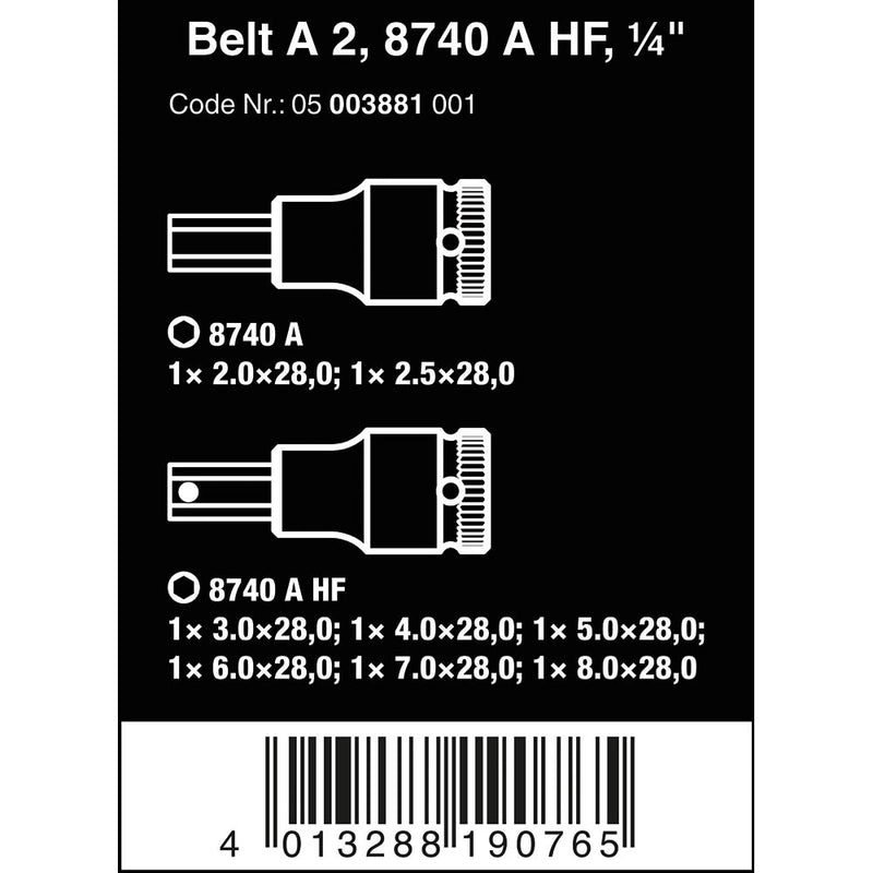 Wera Tools Belt A 2 Zyklop In-Hex+ HF Bit Socket Set 1/4 - 8 Pieces