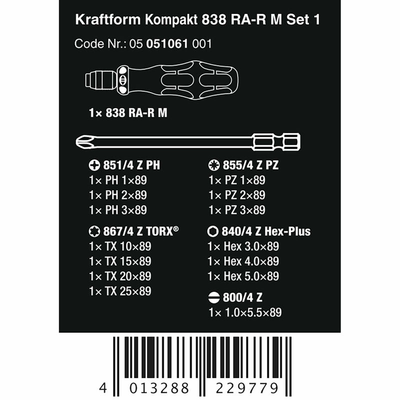 Wera Tools Kraftform Kompakt 838 RA-R M Set 1 - 15 Pieces