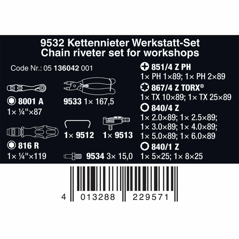 Wera Tools 9532 Bicycle Chain-Tool Workshop Set - 16 Pieces