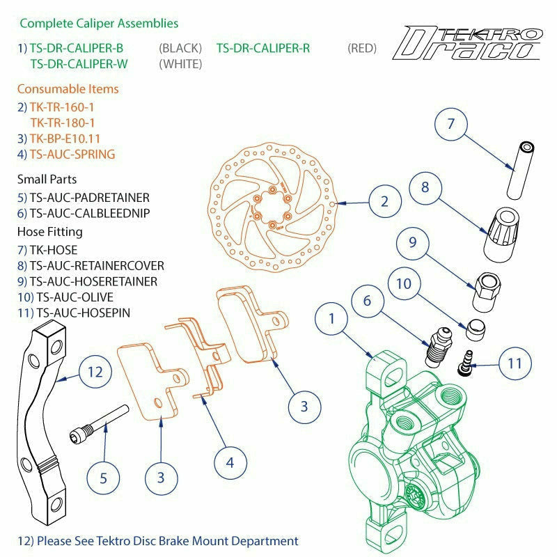 Tektro Spares Aurig / Drac / HDC / Mota Complete Caliper White