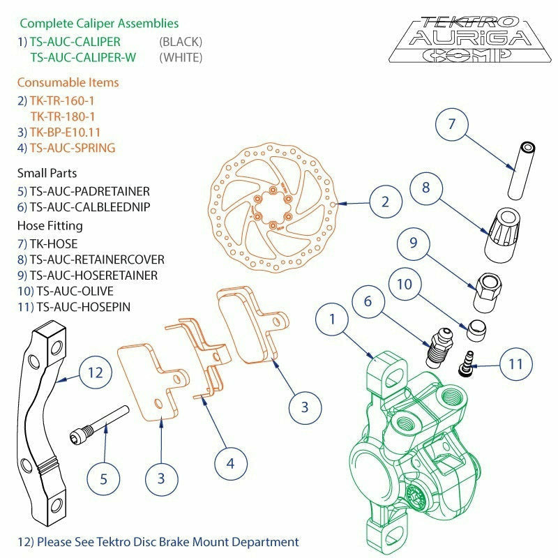 Tektro Spares Auriga Comp Caliper complete White