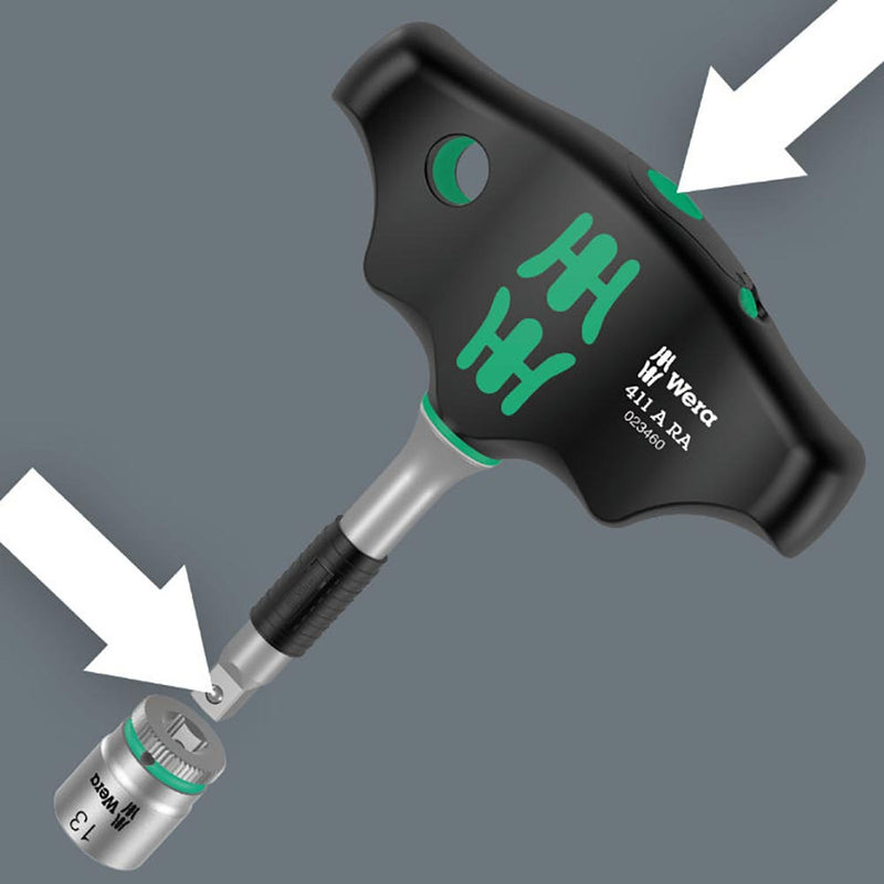 Wera Tools 411 T-Handle Adapter Screwdriver With Ratchet 1/4 Inch