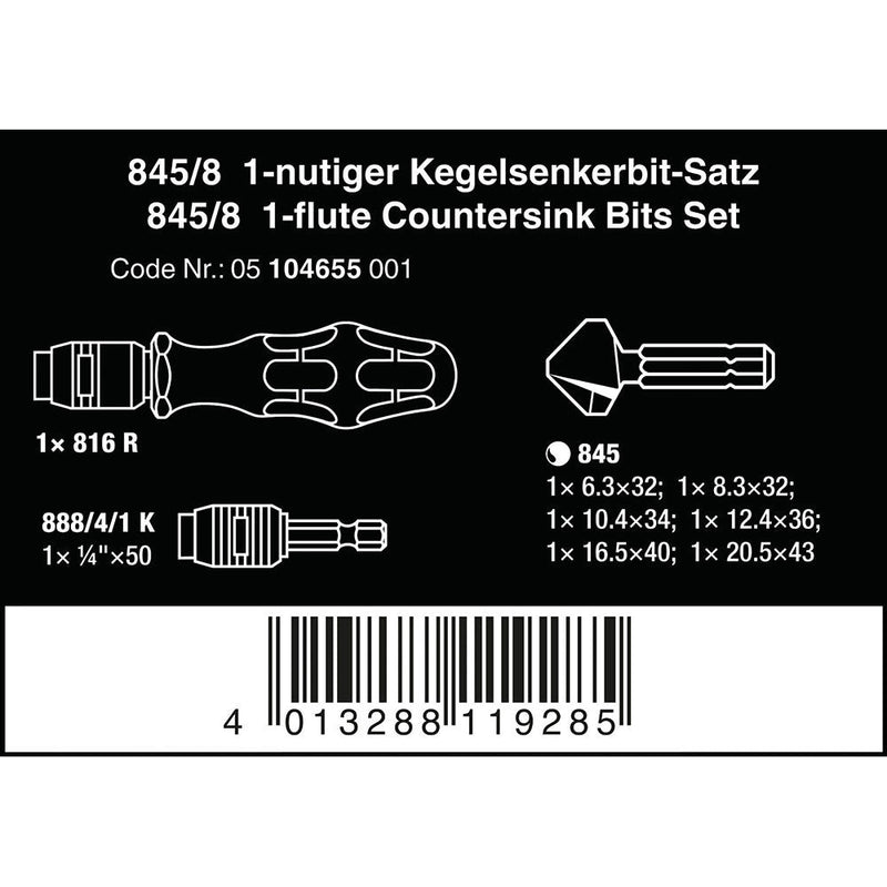 Wera Tools 845/8 Countersink 1-Flute Bits Set - Pack Of 8